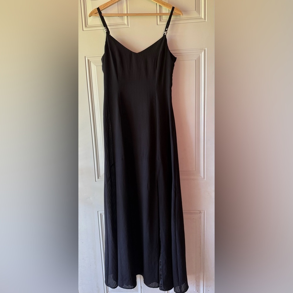 WHBM Black Lined Sheer Monochrome Gingham Pattern Maxi Dress